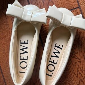 Loewe Cream Patent Bow Ballet Flats
